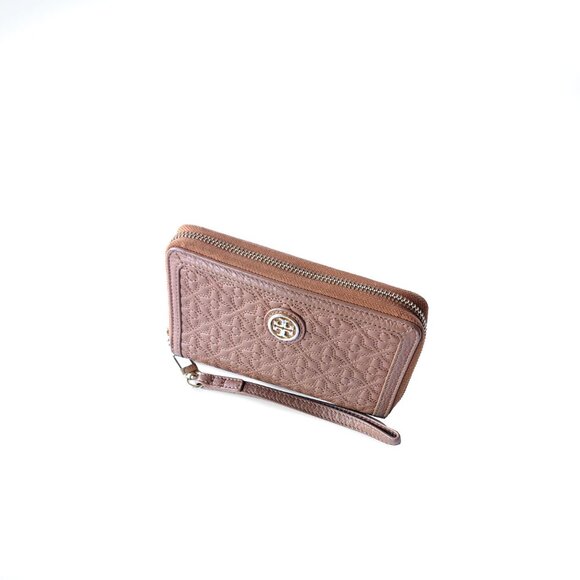 TORY BURCH Wallet Quilted British Tan Leather Phone Purse & Wallet Wris… - Picture 6 of 11